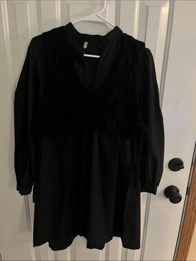 Black Women's Long Sleeve V-Neck Dress